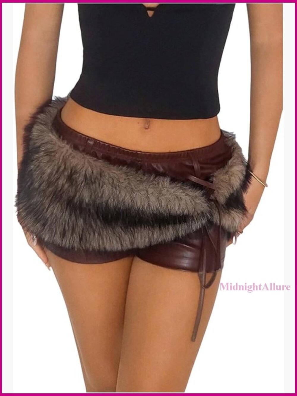 Faux Fur Leather Low Waist Mini Shorts Y2K Rave Club Skinny Fit